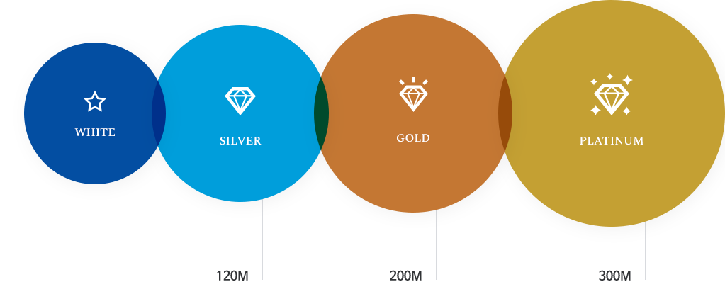 White-가입시, Silver-120M 책 6~24권, Gold-200M 책 10~40권, Platinum-300M 책 15_60권